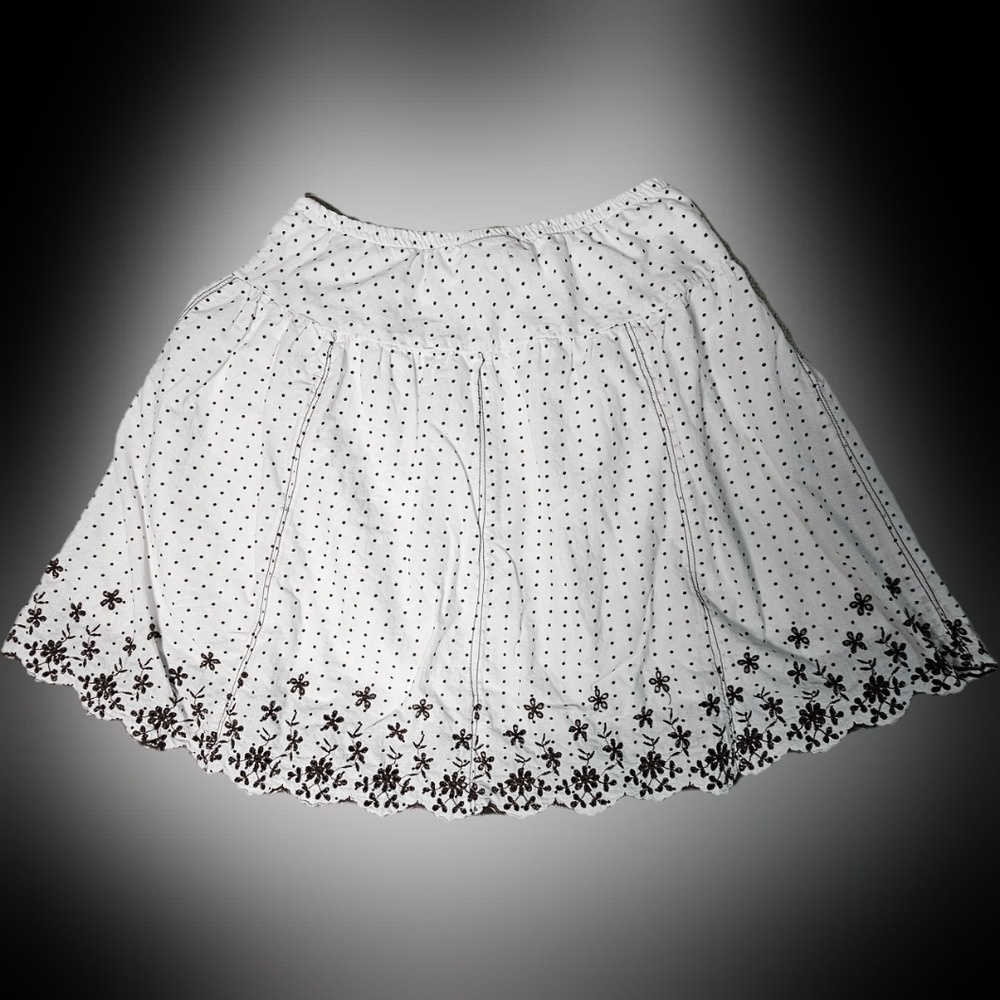 Joe Benbasset White Brown Floral Embroidered Lined Babydoll Skirt SM - Picture 4 of 11
